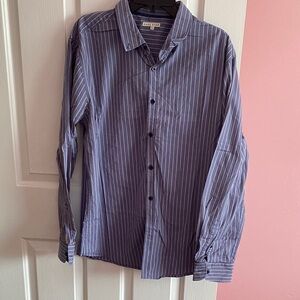 Marc Ecko Blue Striped Casual Button Down Shirt